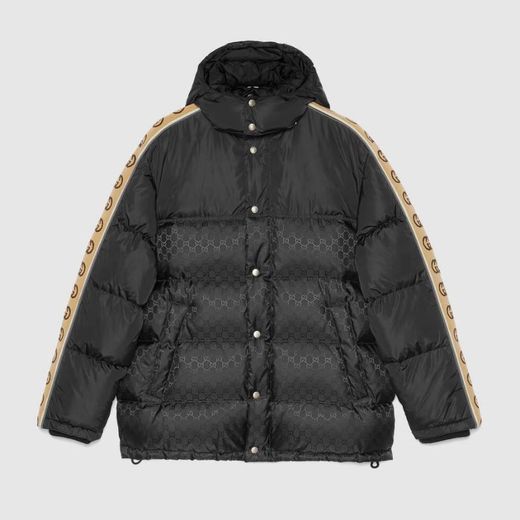 Black GG Nylon Jacquard Padded Coat