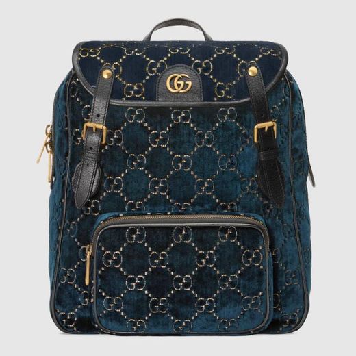 Blue GG Velvet Small Backpack