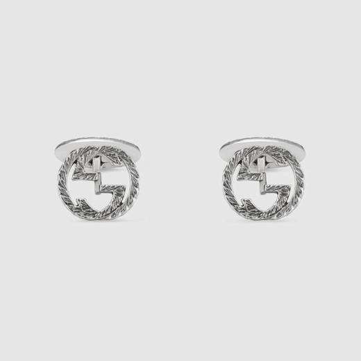 Sterling Silver Interlocking G Cufflinks With Engraved Pattern