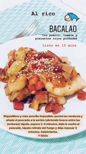 Bacalao con puerro, tomate, pimientos rojos pochados