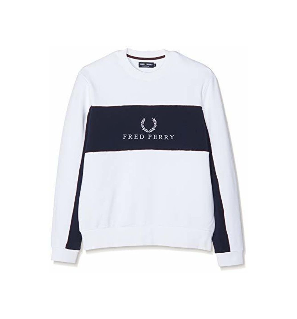 Moda Fred Perry M4553-PANEL Piped SWEATSHIRT-100-L Sudadera, Blanco