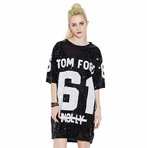 Bmeigo Mini Vestido de Las Mujeres Camisetas con Lentejuelas Manga 3/4 Blusas