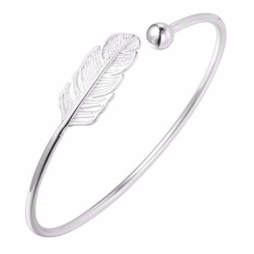 Social Pulsera de plata de ley 925 con diseño de hoja