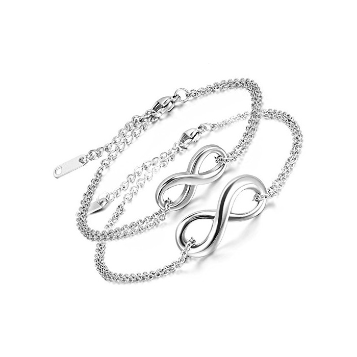 Social Aroncent 2PCS Pulsera de Hombre Mujer Colgante Infinito de Acero Inoxidable Brazalete
