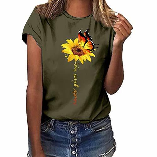 Social Camiseta Mujer Verano Moda Manga Corta Girasol Impresión Tallas Grandes Blusa Camisa