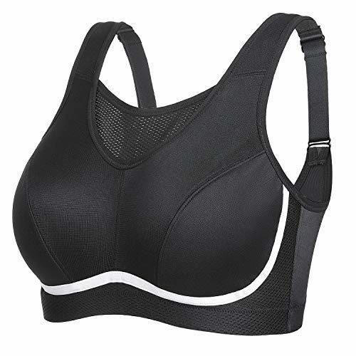 SYROKAN - Sujetador Deportivo para Mujer Sujetador Sport Medium Tallas Grandes Negro#