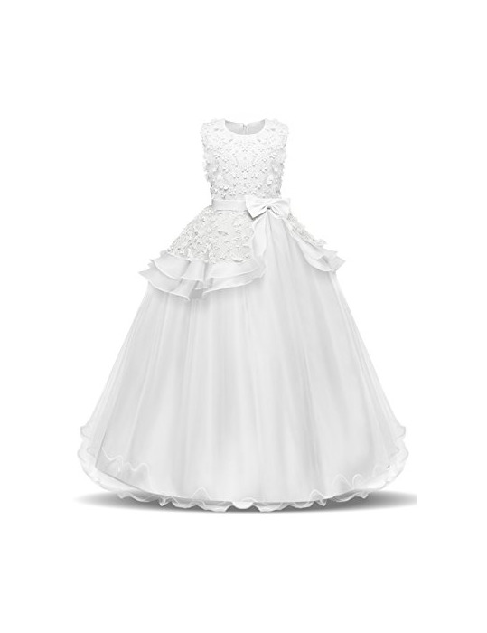 Social NNJXD Vestido de Princesa del Desfile con Encajes sin Mangas Falda de