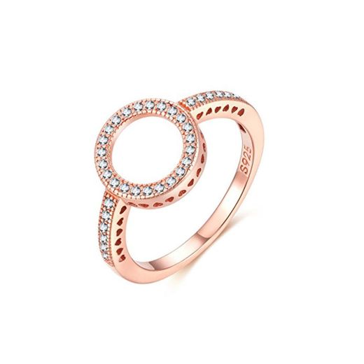 Qings Anillo de Plata de ley Chapado en oro Rosa con CZ Open Circle Para Mujeres y Niñas Adolescentes