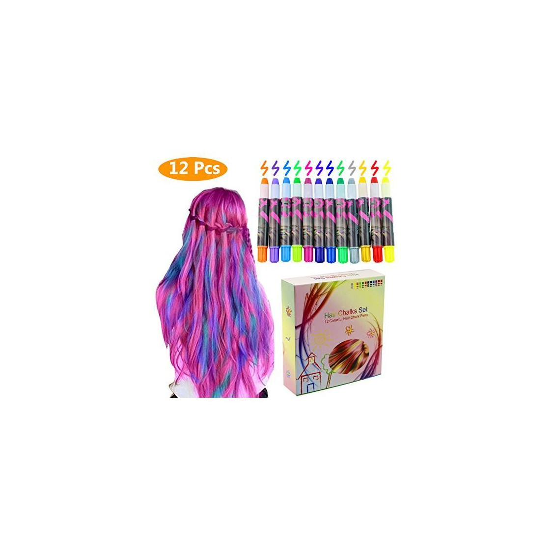 Social Philonext Set de tizas para el cabello -12 plumas de tiza coloridas