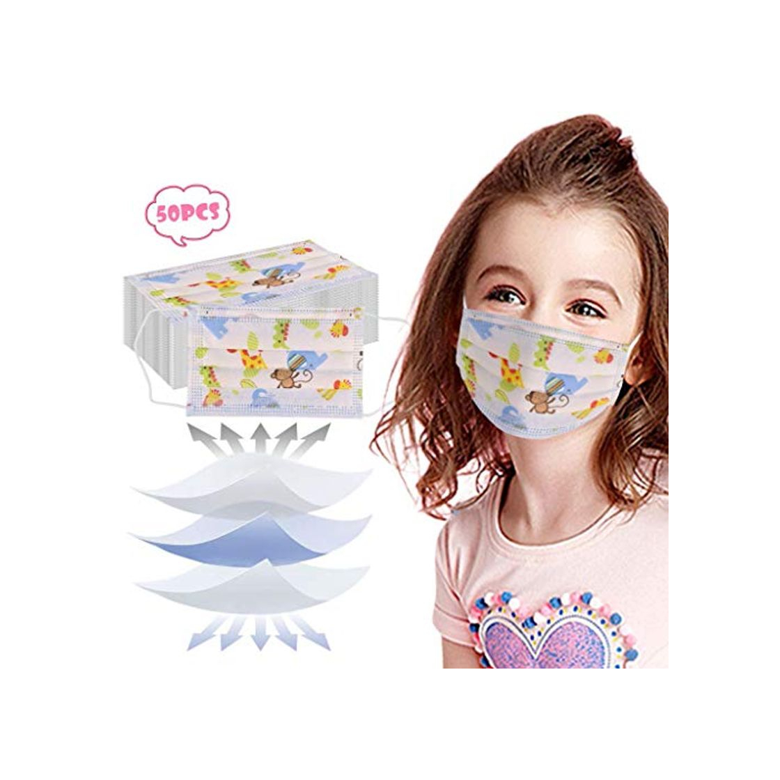 Product Kangrunmy 50PCS Niños 3 capas Antipolvo Antivaho Actividades al aire libreimpresión de