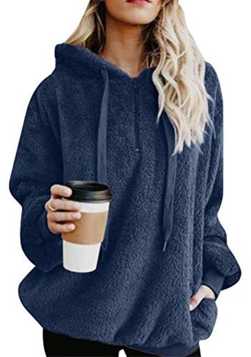 EFOFEI - Suéter de felpa con bolsillos con cremallera y cuello alto