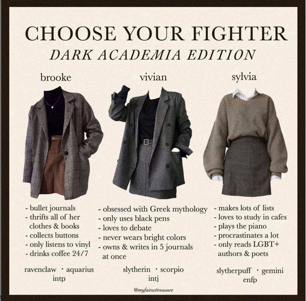 Fashion Dark academia looks