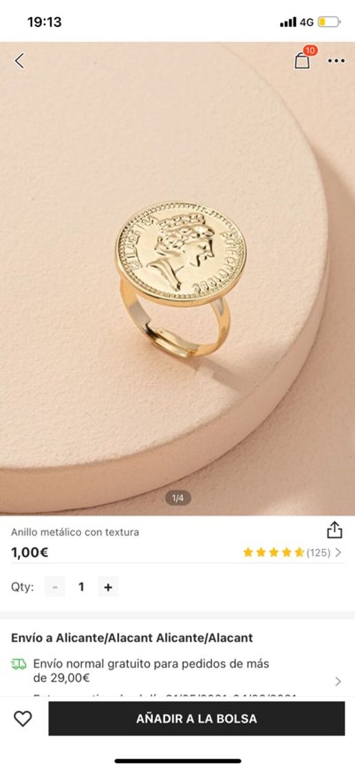 Social Anillo dorado moneda Shein 