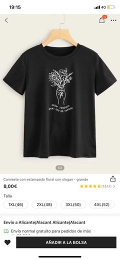 Camiseta negra con dibujo flor Shein 