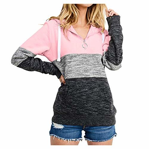 Social WARMWORD Sudadera con Capucha y Patchwork para Mujer Cremallera Informal Suelta de
