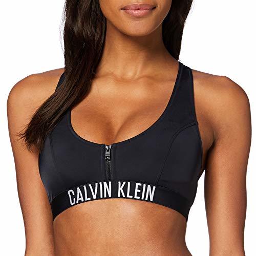 Social Calvin Klein Zip Bralette-rp Almohadillas y Rellenos de Sujetador, Negro