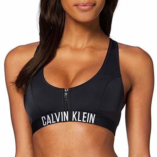Calvin Klein Zip Bralette-rp Almohadillas y Rellenos de Sujetador, Negro