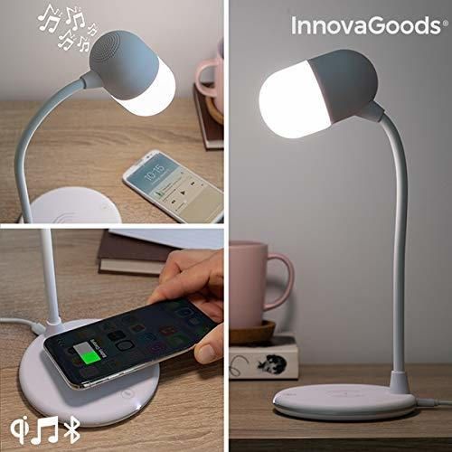 InnovaGoods Lámpara LED con Altavoz y Cargador Inalámbrico Akalamp