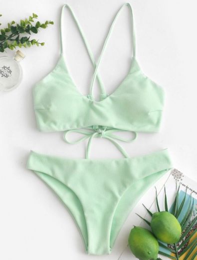 Bikini Acolchado de Criss Cross Textura Menta