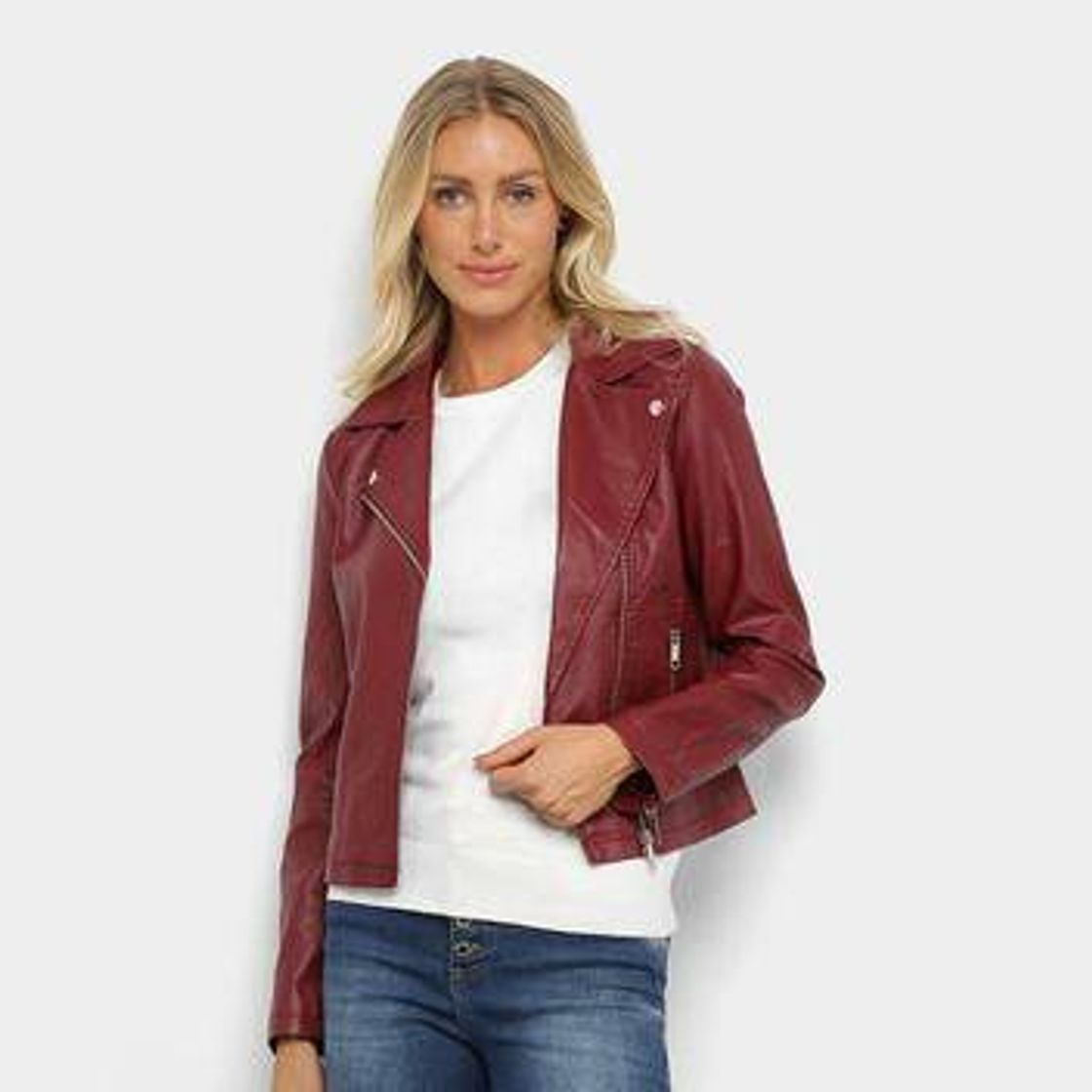 Social Jaqueta Biker Facinelli PU Feminina Vinho