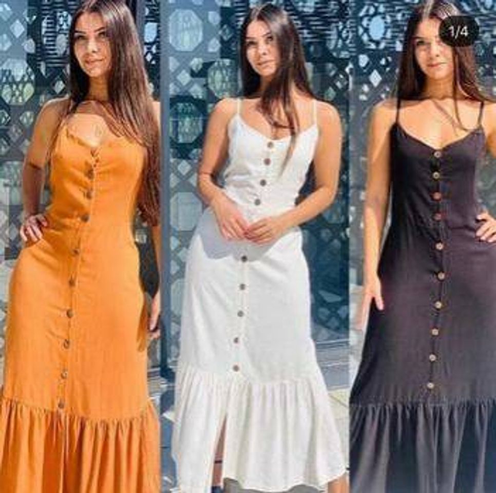 Moda Vestido Botões Linho Bia