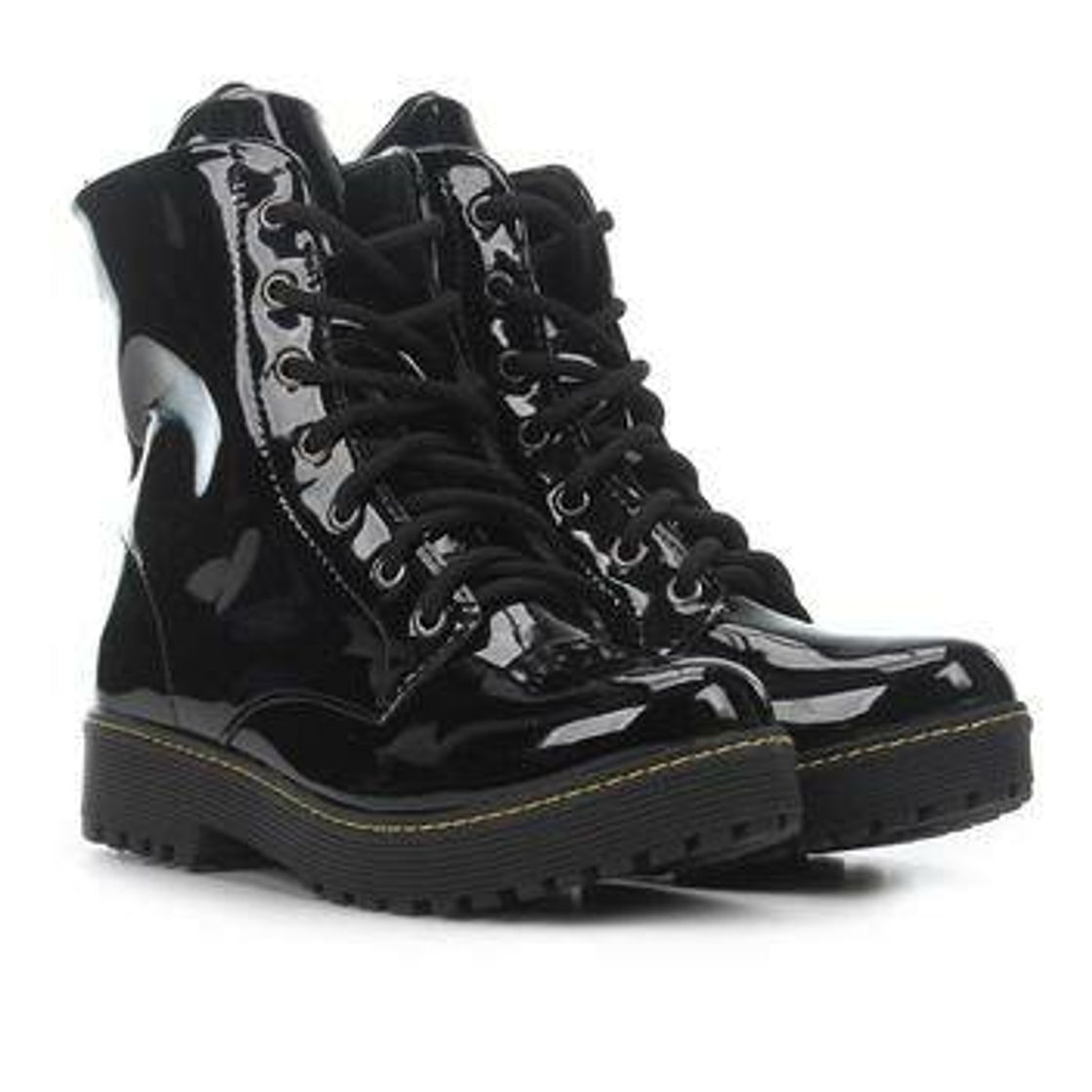 Moda Bota Coturno Look Fashion Verniz Feminina Preto