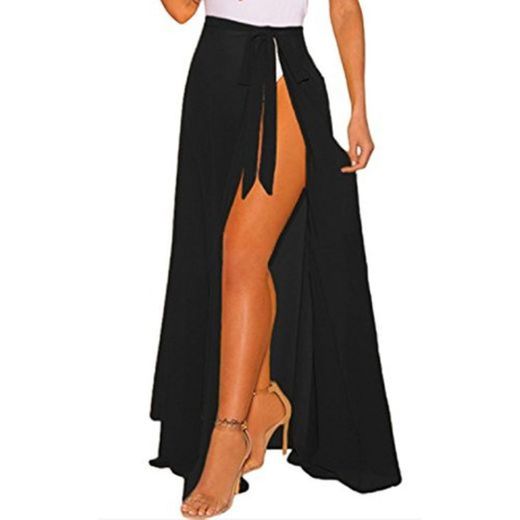 JLTPH Mujer Falda Larga Pareo Boho Split Color Sólido Maxi Falda Vestido de Playa Fiesta Casual Bikini Cover Up Bañador