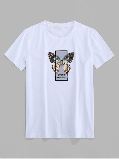 ZAFUL Borboleta Imprimir Manga Curta T-shirt - 