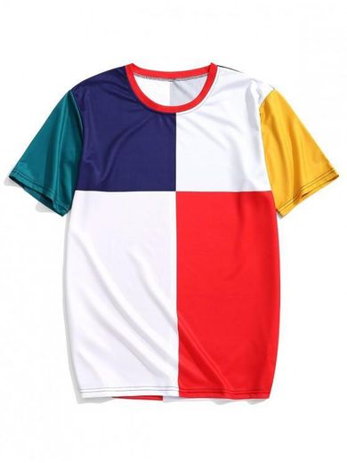 T-shirt Color Blocking Painel De Mangas Curtas -