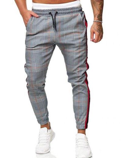 Calças Jogger De Cordão De Impressão Houndstooth  - Cinza Cl