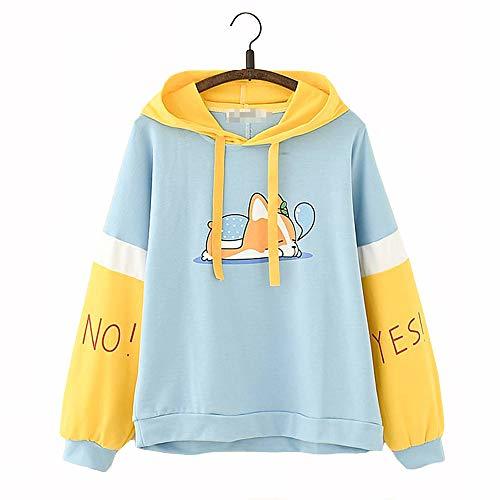 Moda Niña Linda Multicolor Animal Corgi Dibujos Animados Impresión Mangas largas Pastel Camisa