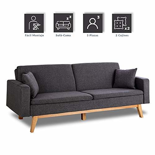 Social Don Descanso, Sofá Cama 3 plazas Reine, Tapizado en Tela, Color Gris