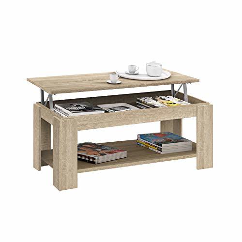 Social Habitdesign 001639F- Mesa de Centro con revistero Incorporado, mesita elevable de Comedor