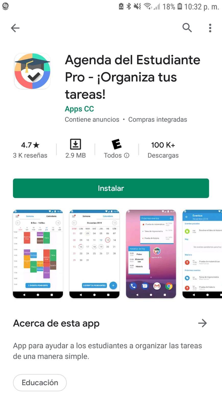 App Agenda del estudiante y plan