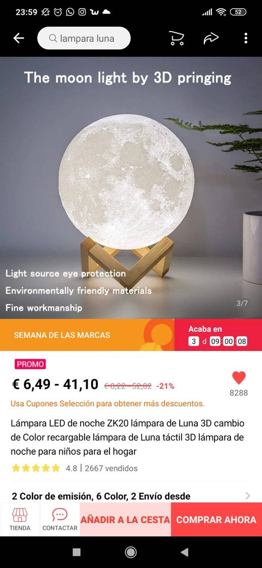 Social Lámpara luna