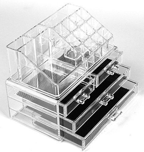 Social Cosmetic Make up Clear Acrylic Organiser Display Storage Acrylic Makeup Storage Jewellery Case Makeup Box with 4 Storage Drawers 