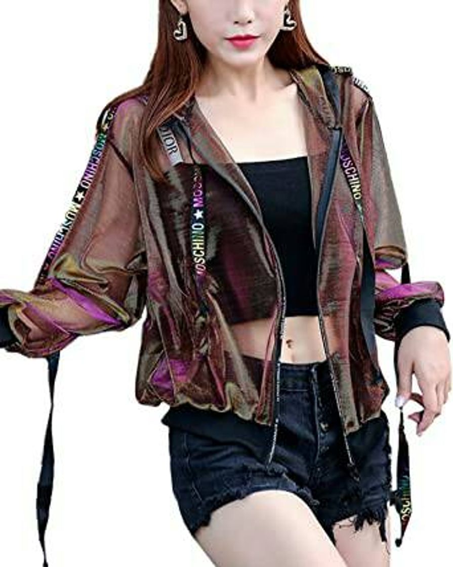 Product Chaquetas De Mujer Primavera Verano Bomber Jacket Elegantes Transparentes Manga Larga Stand