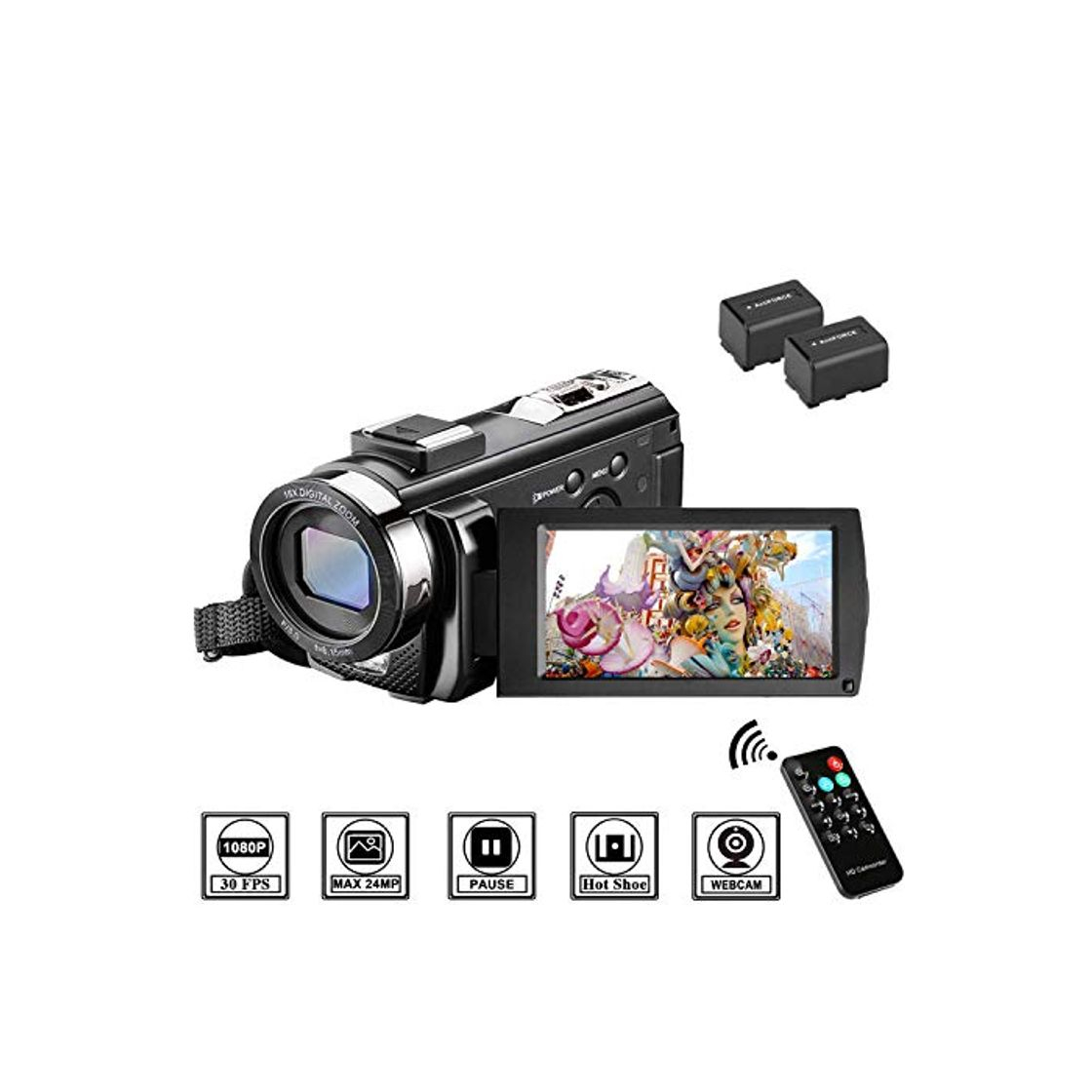 Product Videocámara con Control Remoto y Dos Baterías Cámara de Video Full HD