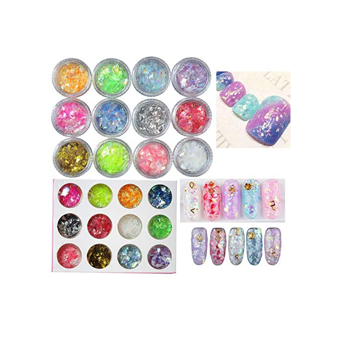 Products MEIYY Decoración de uñas 12 Colores 3D Nail Glitters Lentejuelas Escamas Uv