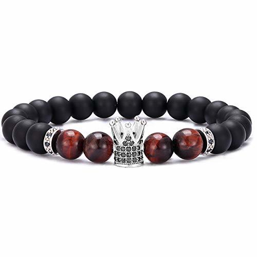 Producto QFJCNZ Pulsera Micro Inlay Coroa Vermelho Tigre Olho Preto Matte Pulseira Dos