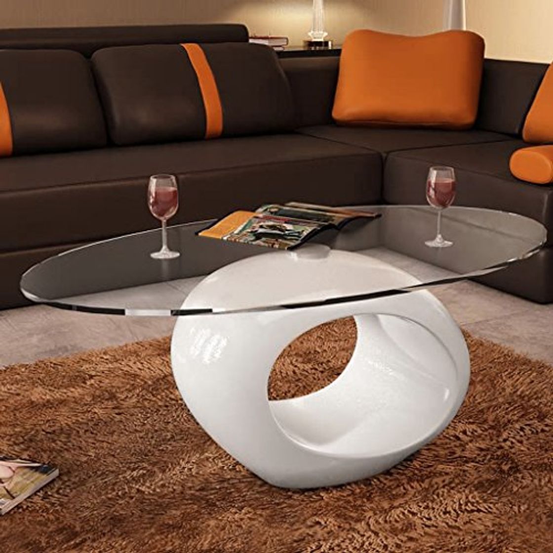 Products Tidyard Multifuncional Mesa de Centro Mesa de Cristal Mesita de Noche Mesa de Café de Vidrio para Estar o Dormitorio Diseño de Modernidad Vidrio de Seguridad Ovalada 115x65x40cm Blanco Brillante