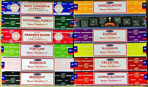 SATYA SAI BABA VARIETY MIX 12 X 15G VARIOUS FRAGRANCES TOGETHER