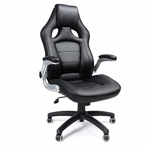 Songmics Silla giratoria de Oficina Silla de Escritorio Racing Negro Recubrimiento de