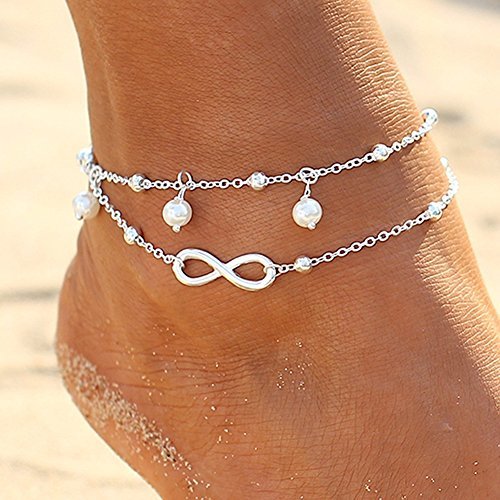 Beauty Pulsera de tobillo para mujer de Quanjucheer, para verano, playa, tobillera, Aleación,