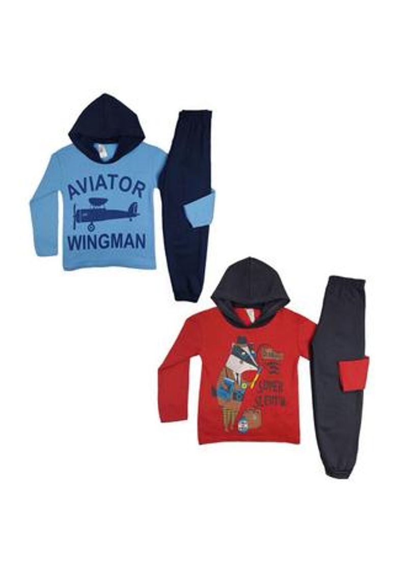 Fashion Kit 2 Conjunto Moletom Infantil Masculino Capuz Roupa Invern