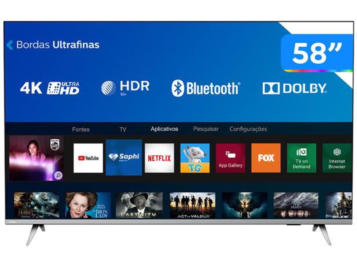 Moda Smart TV 4K 58” UHD Philips 58PUG6654/78 Wi-Fi - Bluetooth H