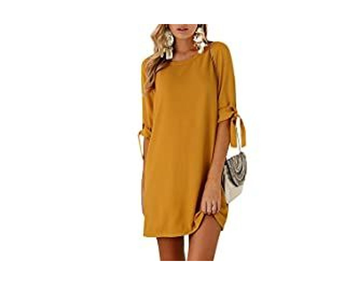 Social YOINS Vestidos Mujer Casual Vestido Largos de Fiesta Manga Corta Verano Vestidos Camiseta con Cuello Redondo con Mangas de Kowknot