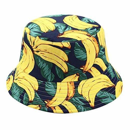TENDYCOCO Sombrero del Cubo del Estampado de plátanos Empaquetado Reversible Sombrero de