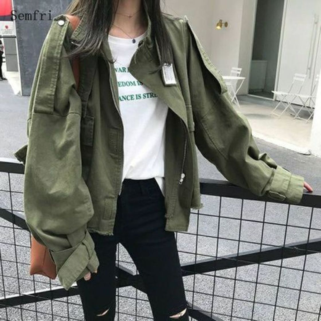 Moda Jaqueta verde básica casual