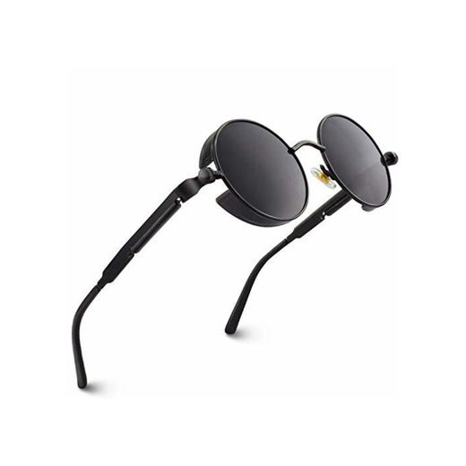 CGID E72 Steampunk estilo retro inspirado círculo metálico redondo gafas de sol